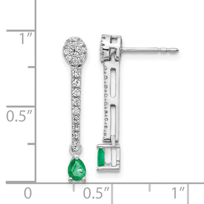 Solid 14k White Gold Simulated CZ and Emerald Fancy Earrings