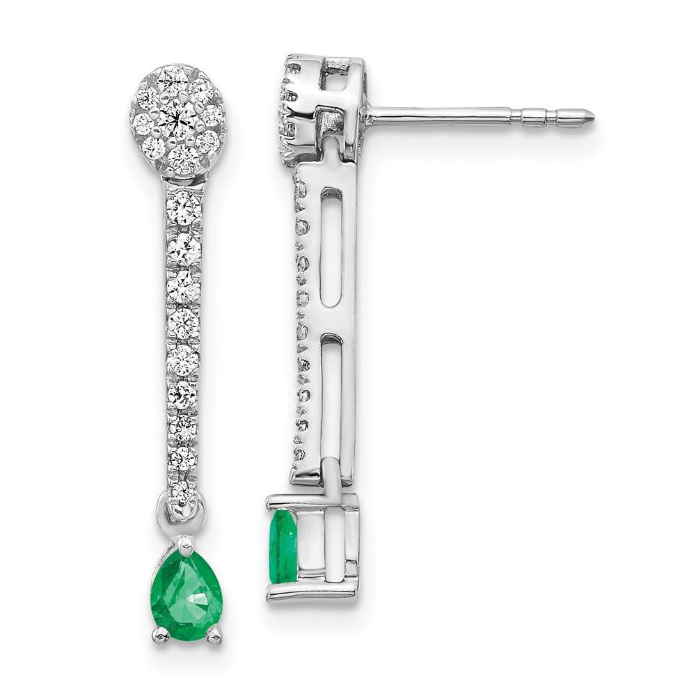 Solid 14k White Gold Simulated CZ and Emerald Fancy Earrings