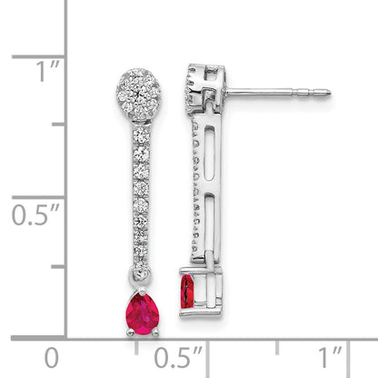 Solid 14k White Gold Simulated CZ & Ruby Fancy Earrings