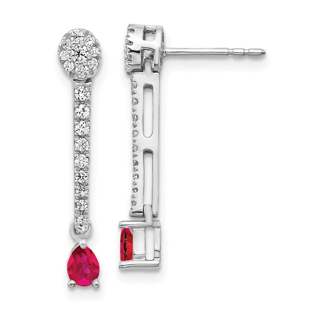 Solid 14k White Gold Simulated CZ & Ruby Fancy Earrings