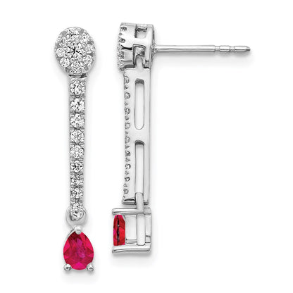 Solid 14k White Gold Simulated CZ & Ruby Fancy Earrings