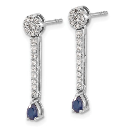 Solid 14k White Gold Simulated CZ and Sapphire Fancy Earrings