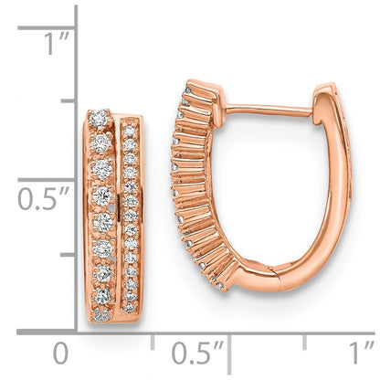 Solid 14k Rose Gold Simulated CZ Fancy Hoop Earrings