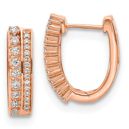 Solid 14k Rose Gold Simulated CZ Fancy Hoop Earrings