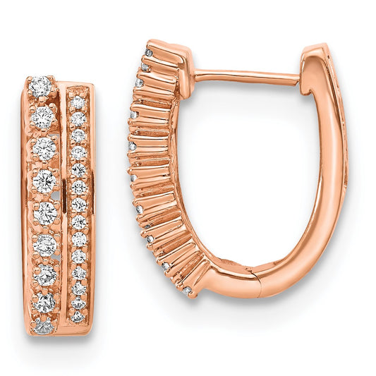 Solid 14k Rose Gold Simulated CZ Fancy Hoop Earrings