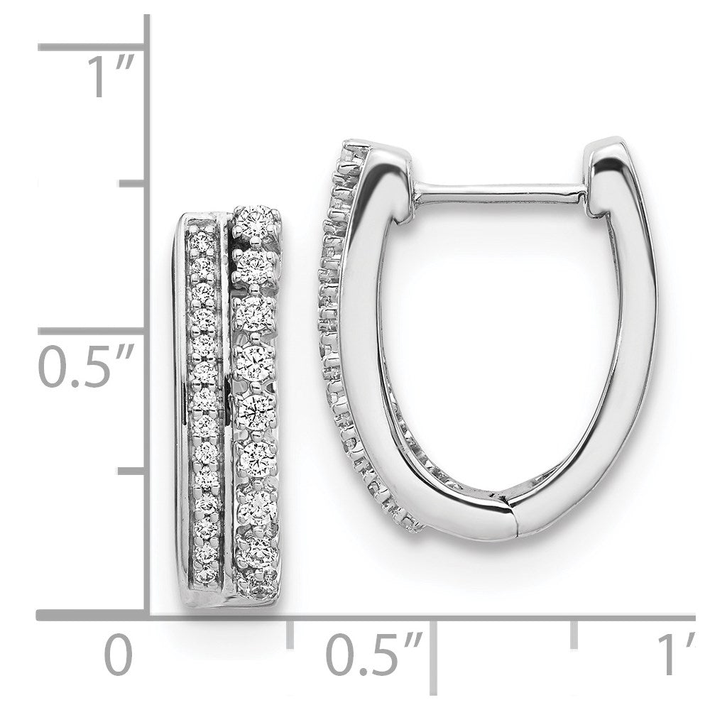 Solid 14k White Gold Simulated CZ Fancy Hoop Earrings