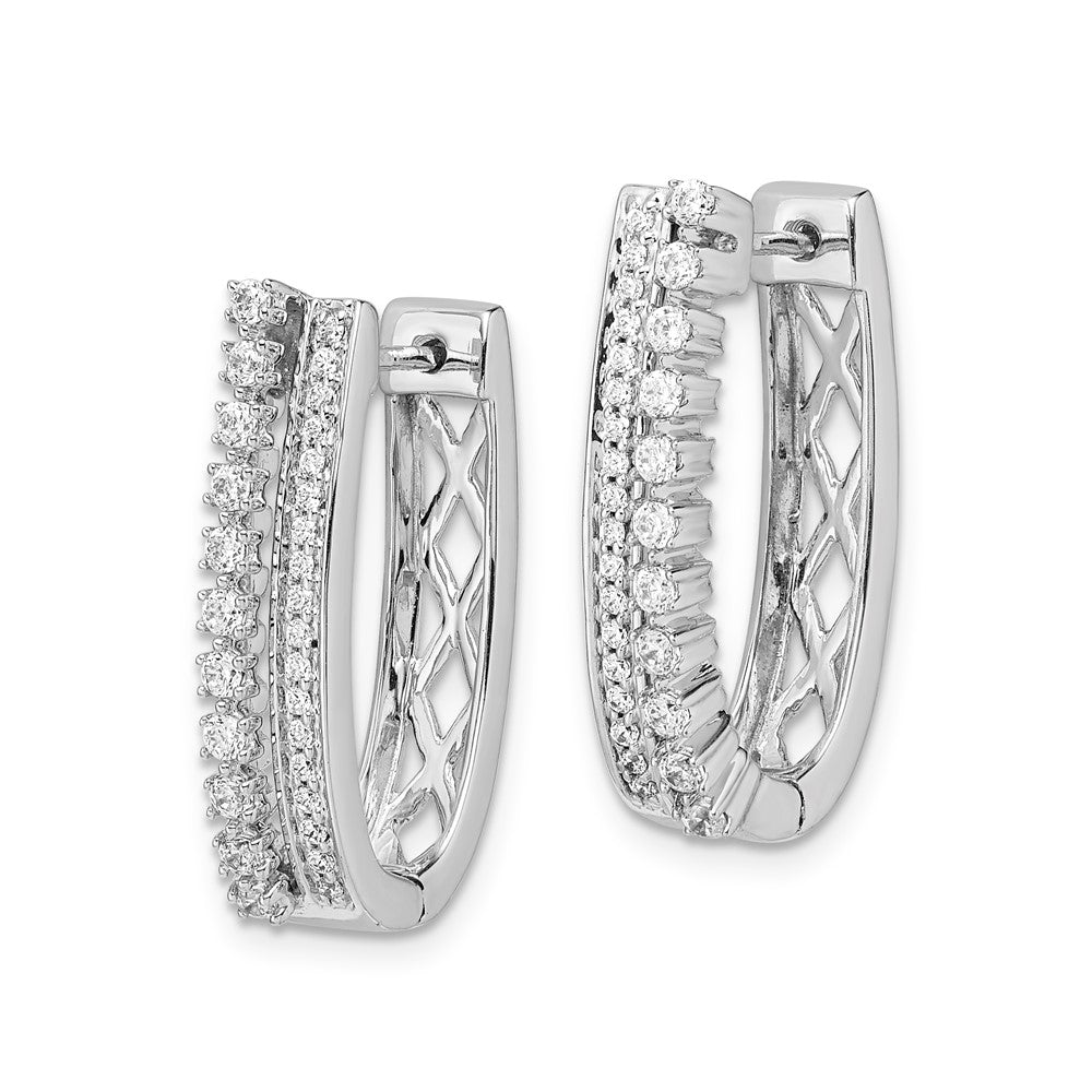 Solid 14k Rose Gold Simulated CZ Fancy Hoop Earrings