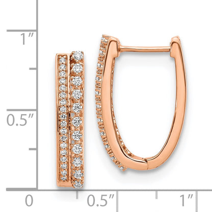 Solid 14k Rose Gold Simulated CZ Fancy Hoop Earrings