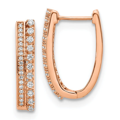 Solid 14k Rose Gold Simulated CZ Fancy Hoop Earrings