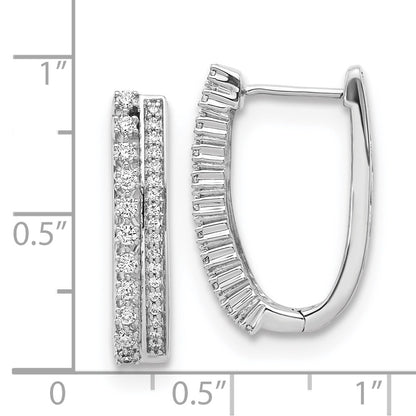 Solid 14k White Gold Simulated CZ Fancy Hoop Earrings