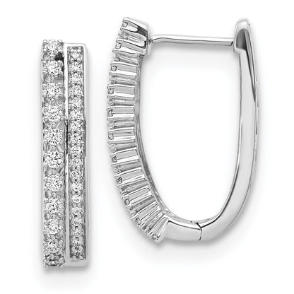Solid 14k White Gold Simulated CZ Fancy Hoop Earrings