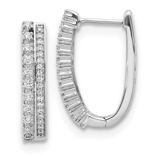 Solid 14k White Gold Simulated CZ Fancy Hoop Earrings