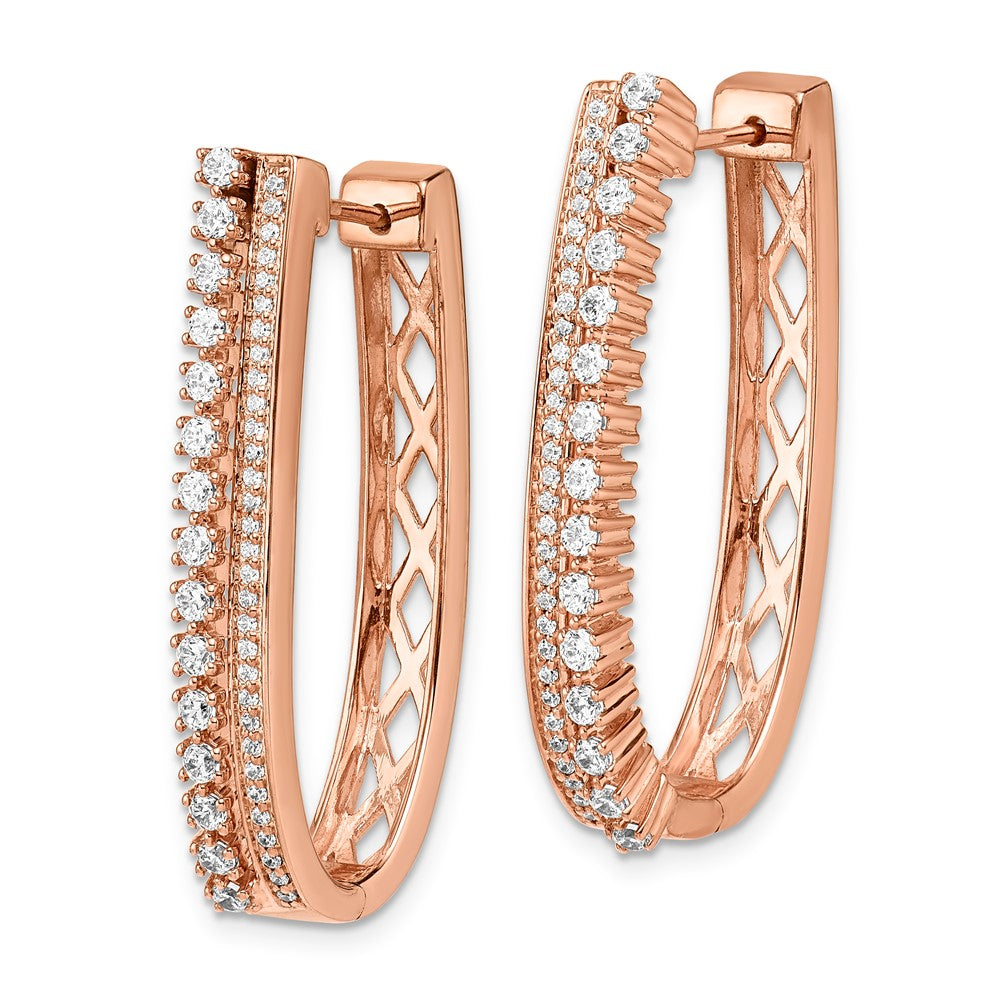 Solid 14k Rose Gold Simulated CZ Fancy Hoop Earrings