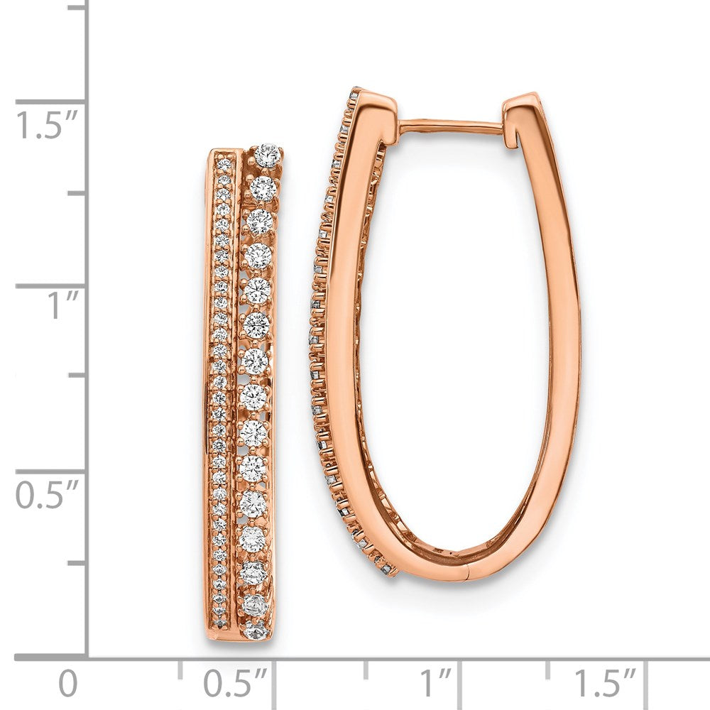 Solid 14k Rose Gold Simulated CZ Fancy Hoop Earrings