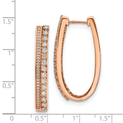Solid 14k Rose Gold Simulated CZ Fancy Hoop Earrings