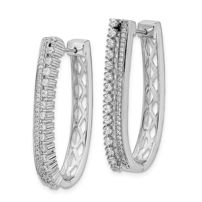 Solid 14k White Gold Simulated CZ Fancy Hoop Earrings