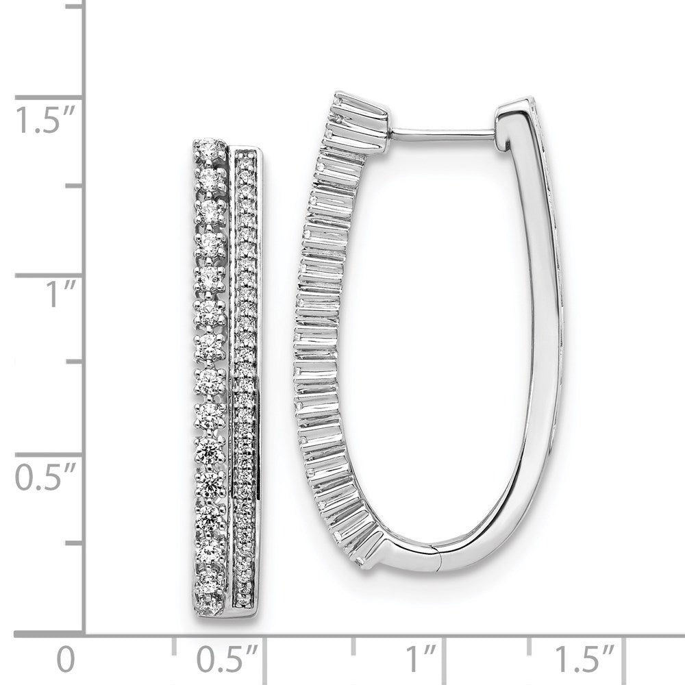 Solid 14k White Gold Simulated CZ Fancy Hoop Earrings