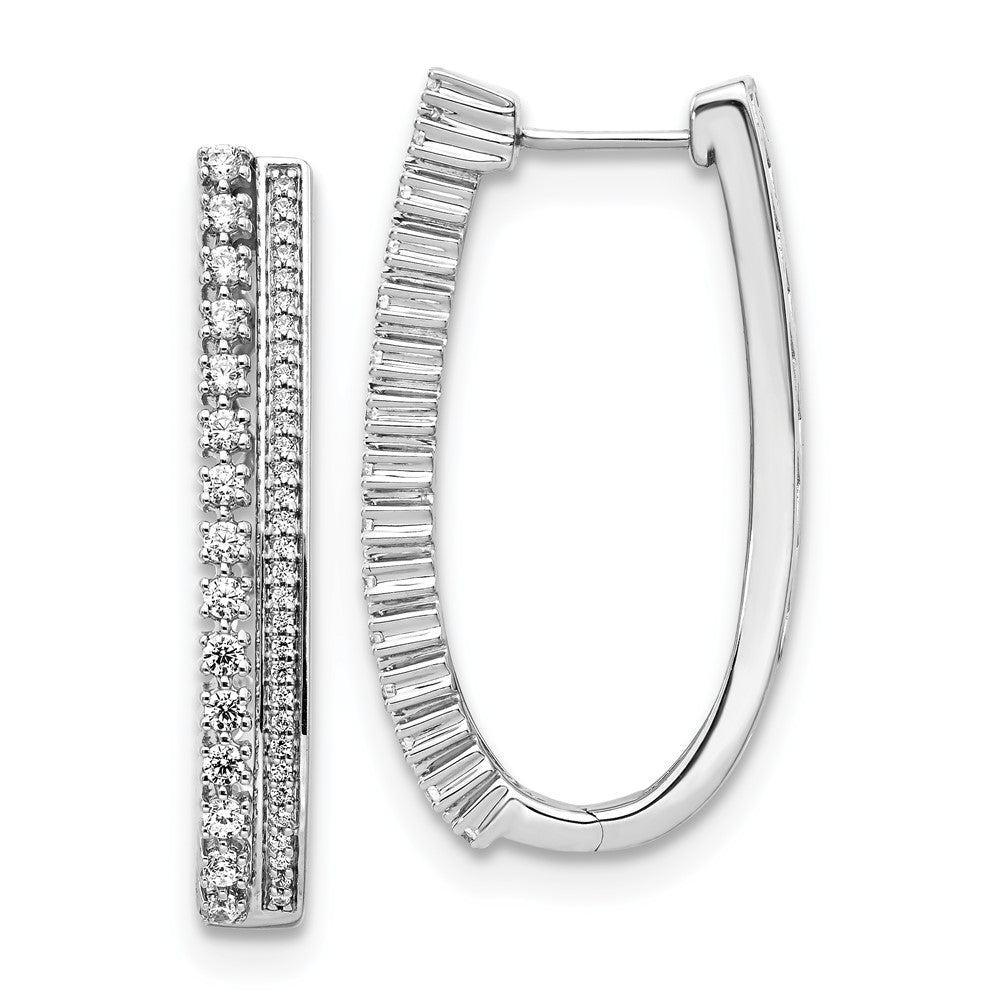 Solid 14k White Gold Simulated CZ Fancy Hoop Earrings