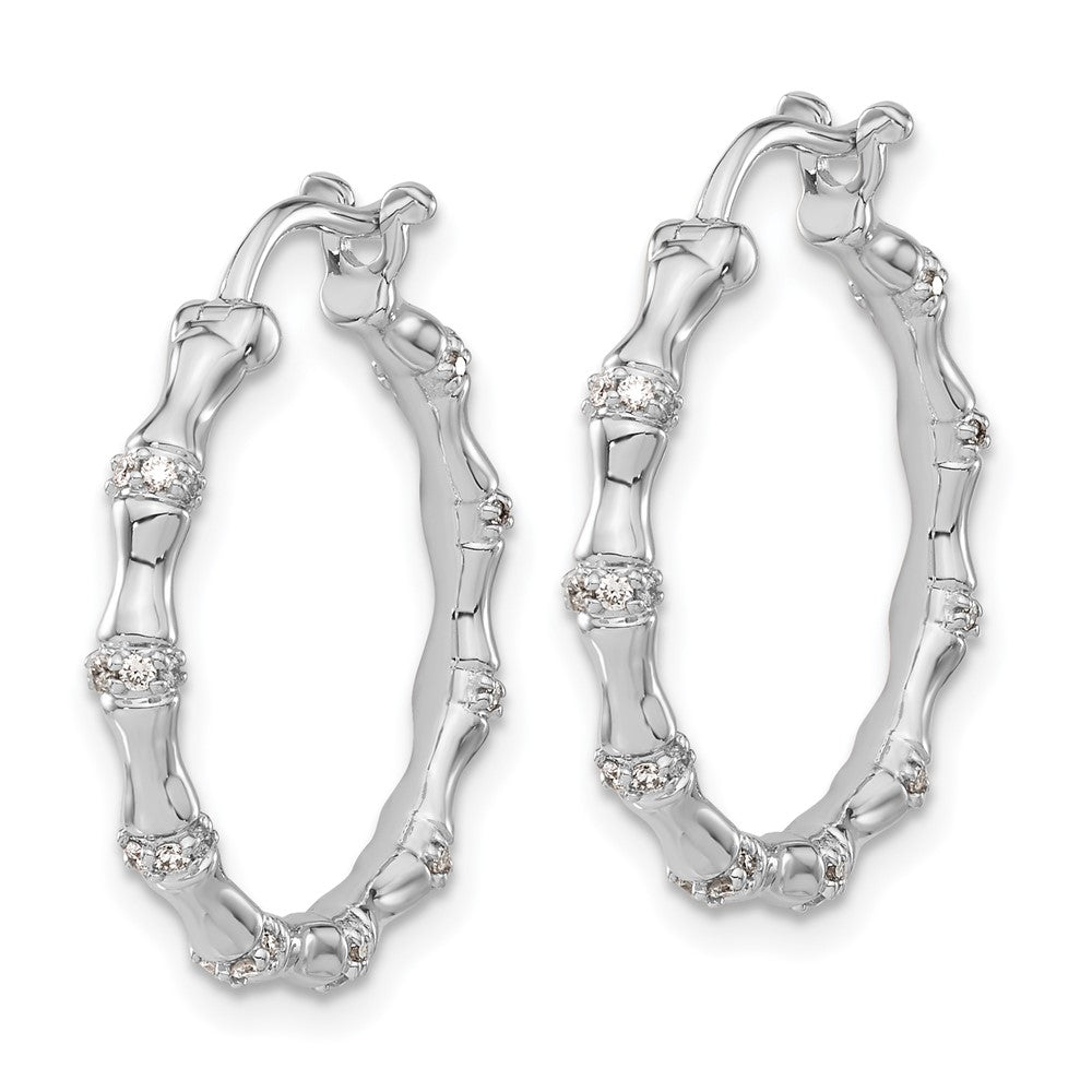 Solid 14k White Gold Simulated CZ Fancy Hoop Earrings