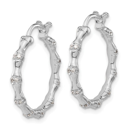 Solid 14k White Gold Simulated CZ Fancy Hoop Earrings