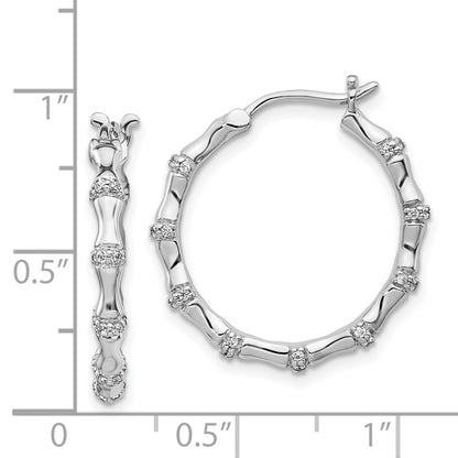 Solid 14k White Gold Simulated CZ Fancy Hoop Earrings