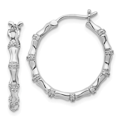 14k White Gold Real Diamond Fancy Hoop Earrings EM3885-033-WA