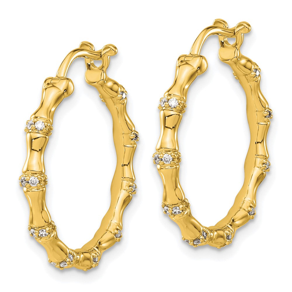 Solid 14k Yellow Gold Simulated CZ Fancy Hoop Earrings