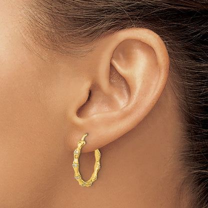 Solid 14k Yellow Gold Simulated CZ Fancy Hoop Earrings