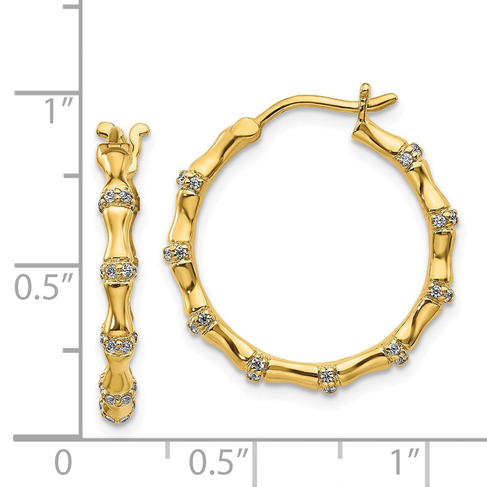 Solid 14k Yellow Gold Simulated CZ Fancy Hoop Earrings