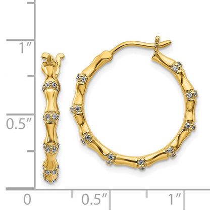 Solid 14k Yellow Gold Simulated CZ Fancy Hoop Earrings