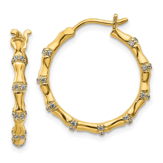 14k Yellow Gold Real Diamond Fancy Hoop Earrings EM3885-033-YA