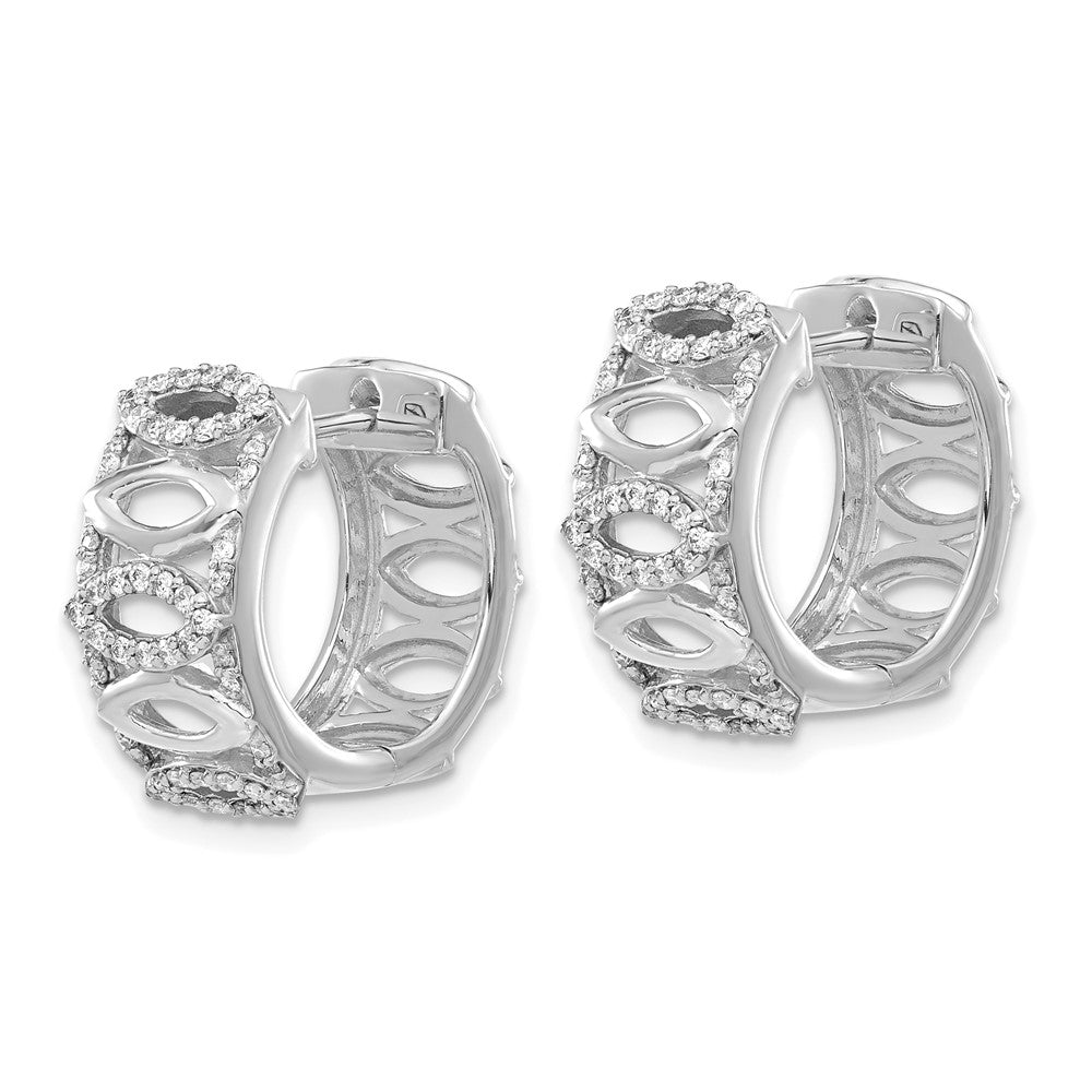 Solid 14k White Gold Simulated CZ Fancy Hoop Earrings
