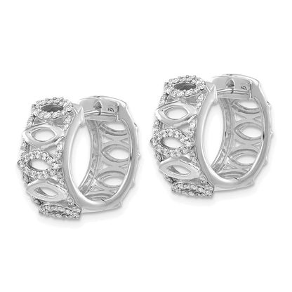 Solid 14k White Gold Simulated CZ Fancy Hoop Earrings