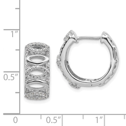 Solid 14k White Gold Simulated CZ Fancy Hoop Earrings