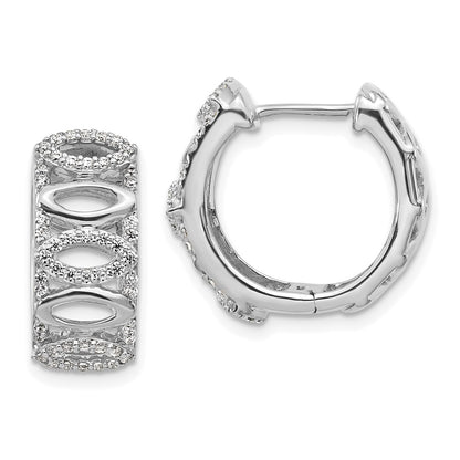 Solid 14k White Gold Simulated CZ Fancy Hoop Earrings