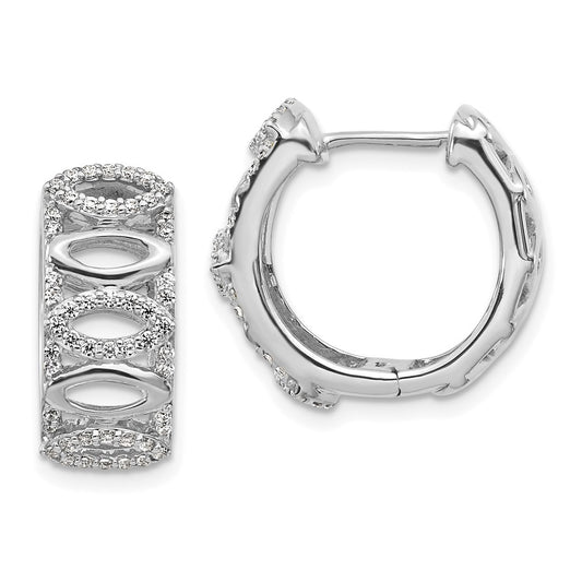 Solid 14k White Gold Simulated CZ Fancy Hoop Earrings