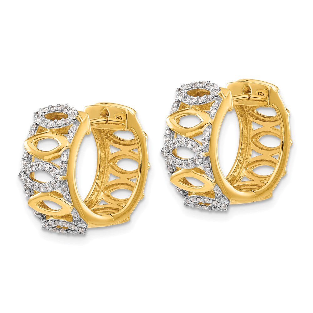 Solid 14k Yellow Gold Simulated CZ Fancy Hoop Earrings