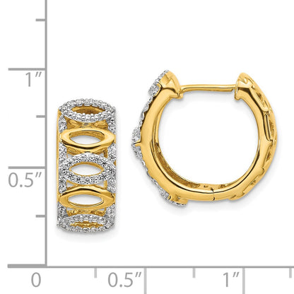 Solid 14k Yellow Gold Simulated CZ Fancy Hoop Earrings