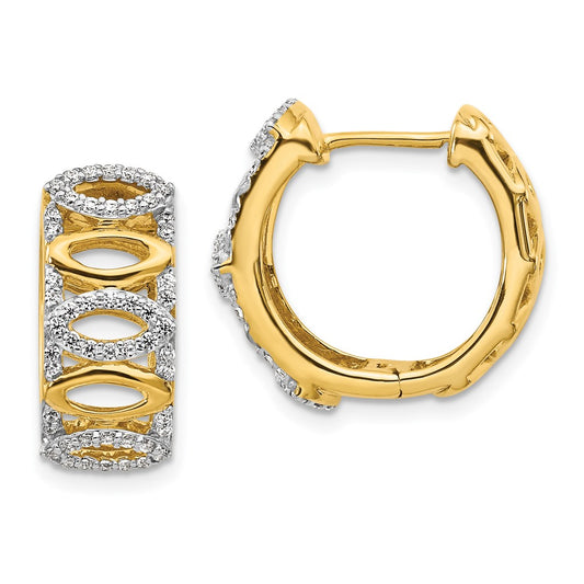 Solid 14k Yellow Gold Simulated CZ Fancy Hoop Earrings