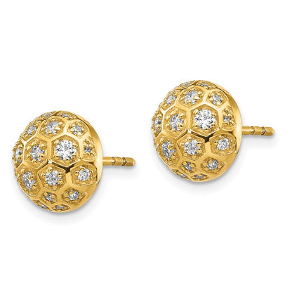 Solid 14k Yellow Gold Simulated CZ Honeycomb Earrings