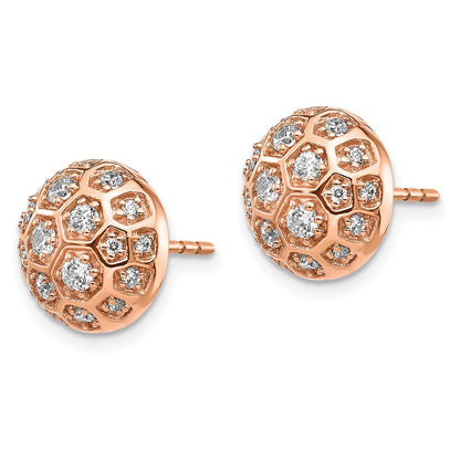 Solid 14k Rose Gold Simulated CZ Honeycomb Earrings