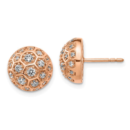 Solid 14k Rose Gold Simulated CZ Honeycomb Earrings