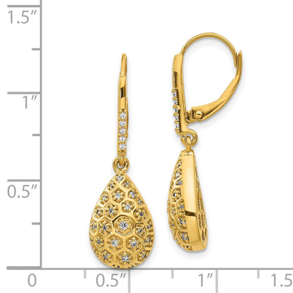 Solid 14k Yellow Gold Simulated CZ Honeycomb LeverbacK Earrings