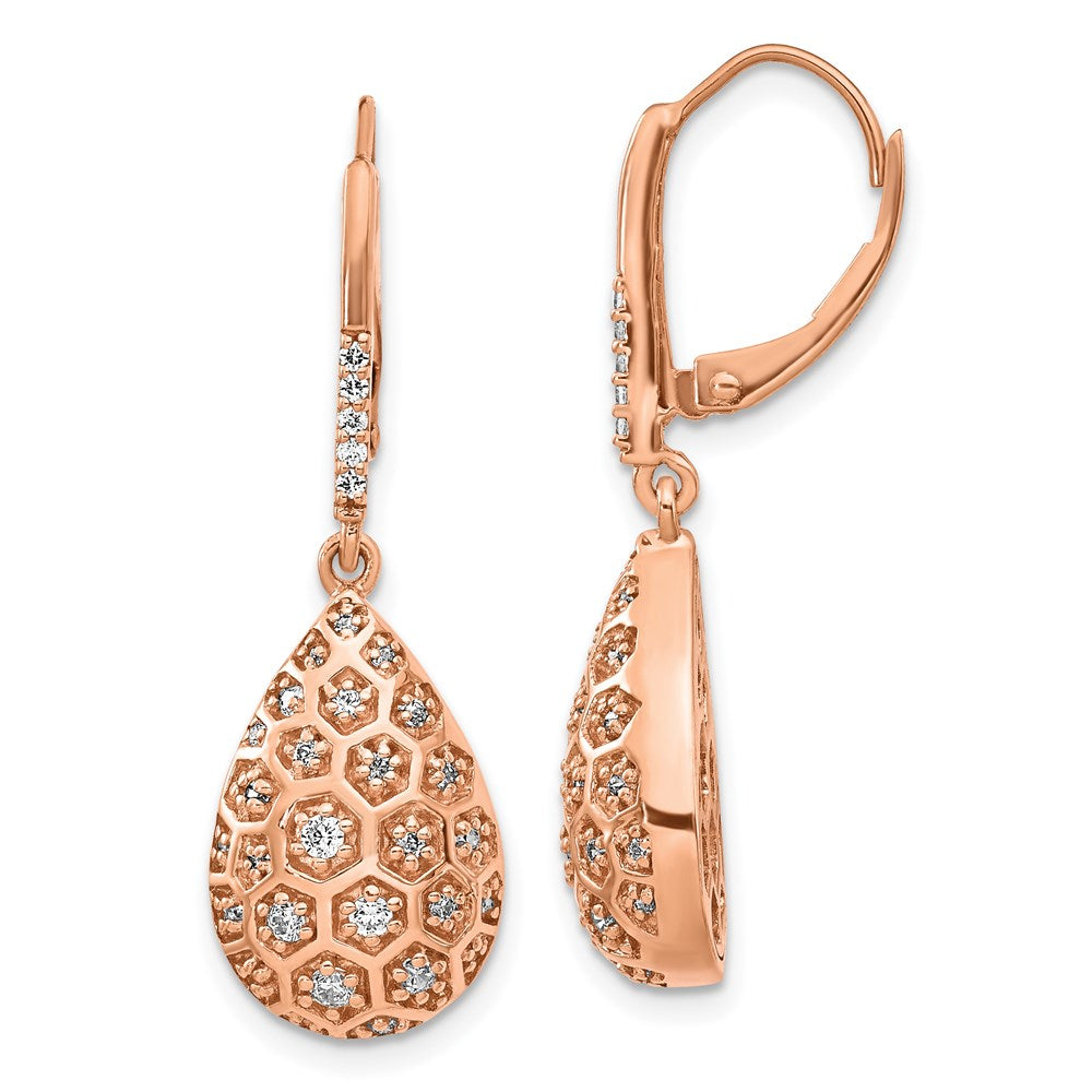 14k Rose Gold Real Diamond Honeycomb Leverback Earrings EM3891-062-RA