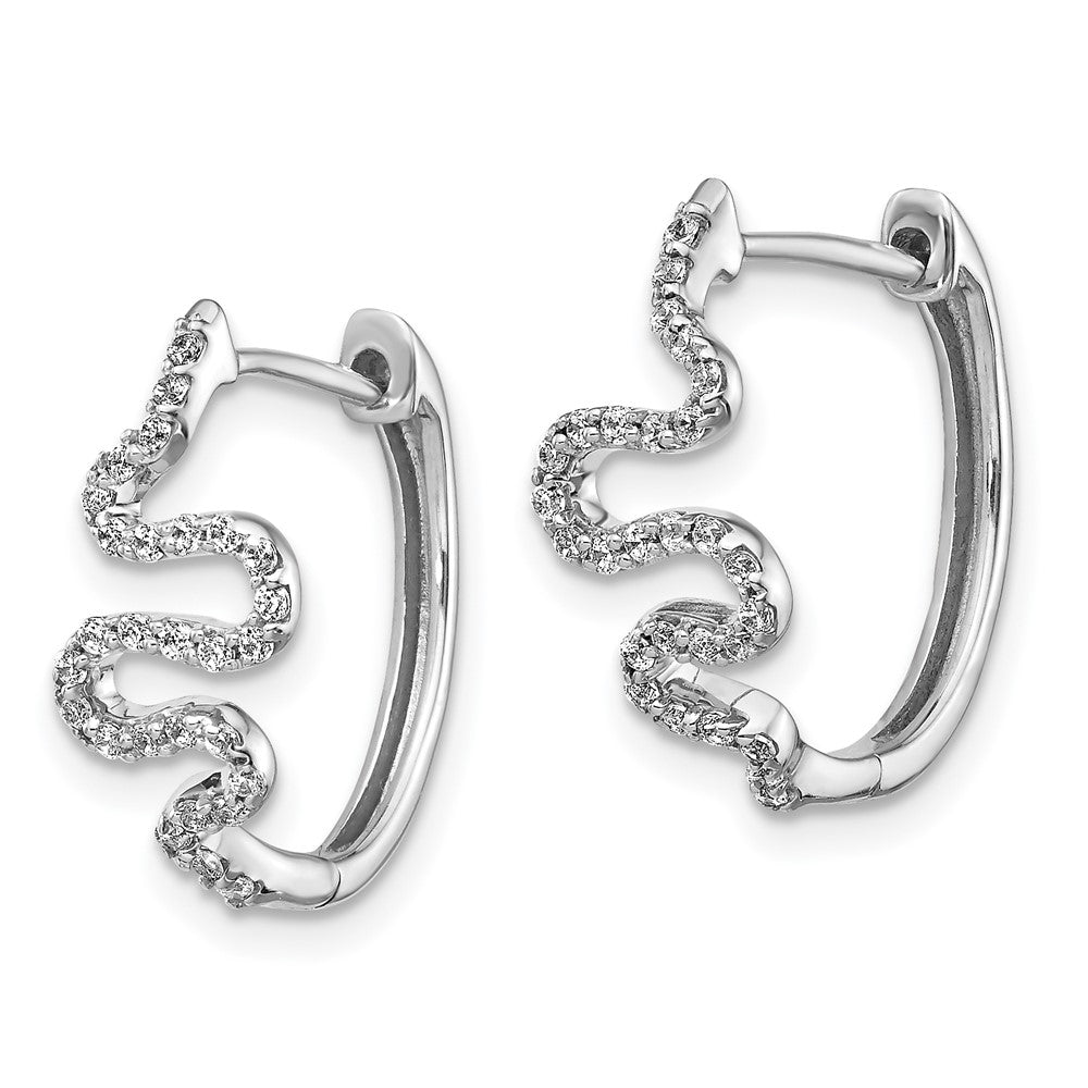 Solid 14k White Gold Simulated CZ Fancy Hoop Earrings