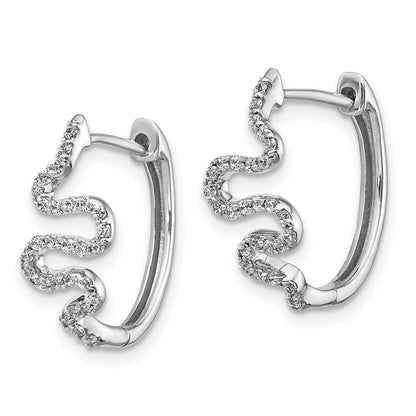 Solid 14k White Gold Simulated CZ Fancy Hoop Earrings