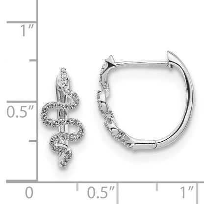 Solid 14k White Gold Simulated CZ Fancy Hoop Earrings