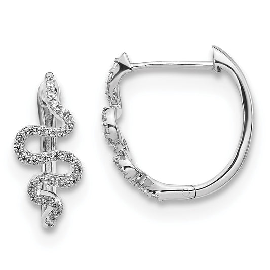 Solid 14k White Gold Simulated CZ Fancy Hoop Earrings