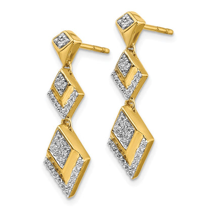 Solid 14k Yellow Gold Simulated CZ Fancy Post Dangle Earrings