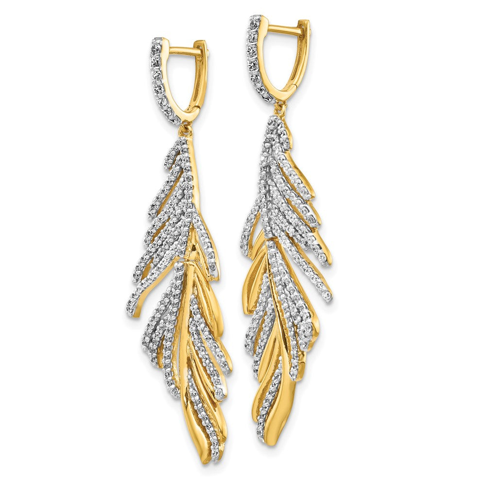 Solid 14k Yellow Gold Simulated CZ Fancy Feather Earrings